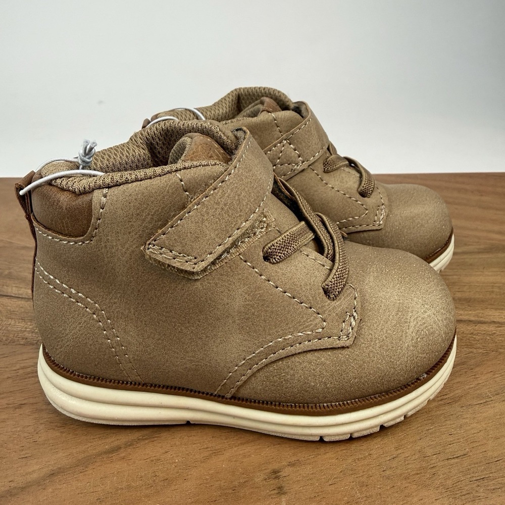 New Little Kids Stride Rite Oliver Faux Leather Tan Sneakers Shoes Size 5 C